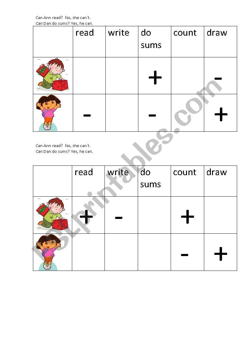 Can/ Can`t worksheet